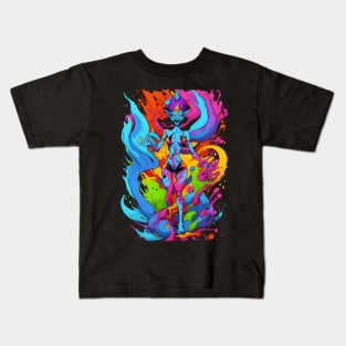 Evil genie color mix candy color splash style abstract art Kids T-Shirt